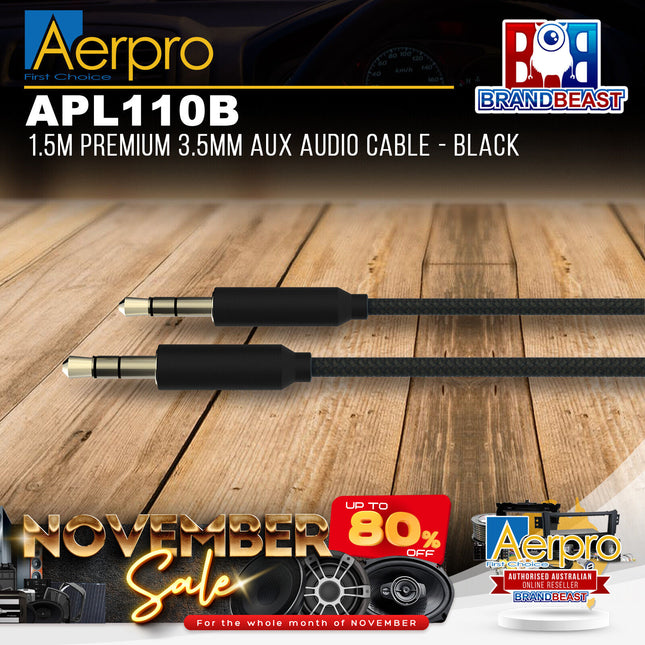 Aerpro APL110B 1.5M Premium 3.5mm AUX Audio Cable - Black