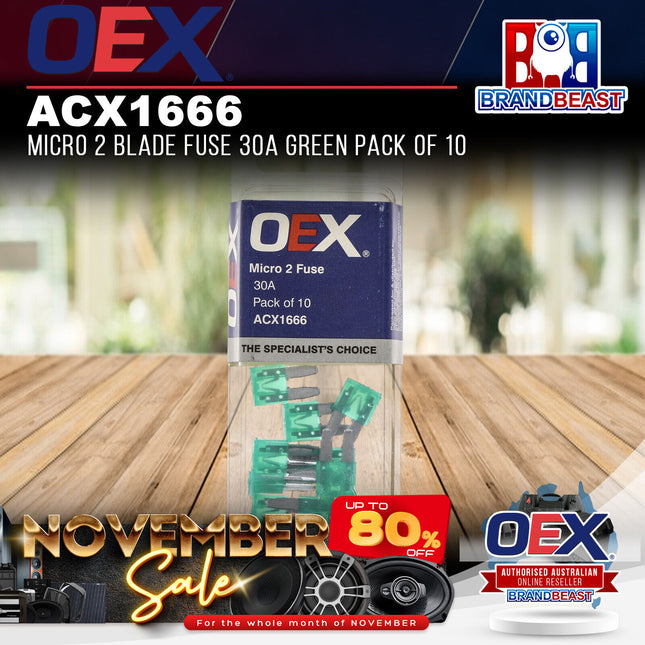 OEX ACX1666 Micro 2 Blade Fuse 30A Green Pack of 10