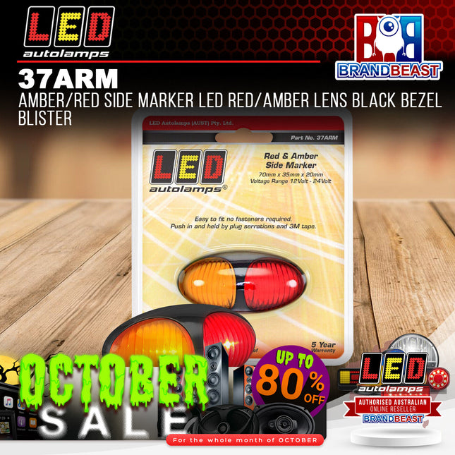LED Autolamps 37ARM Amber/Red Side Marker LED Red/Amber Lens Black Bezel Blister