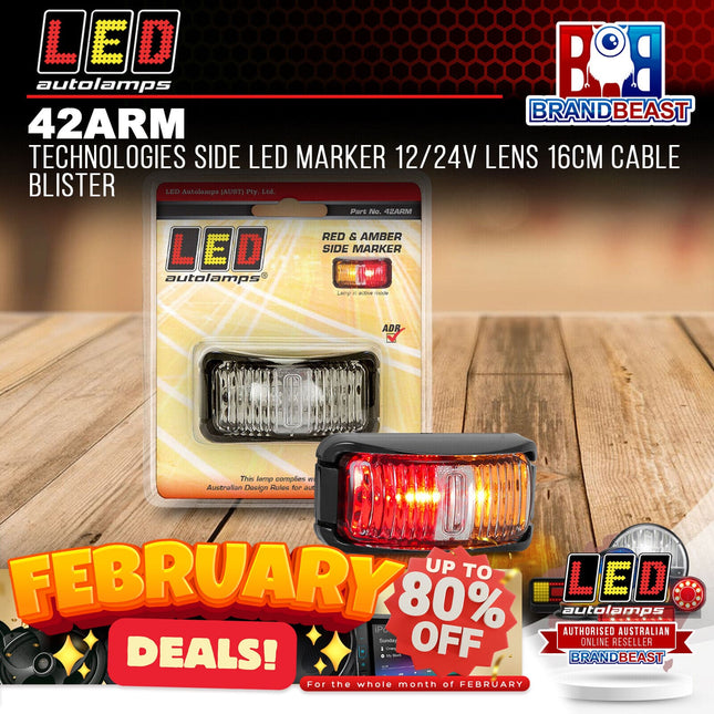 LED Autolamps 42ARM Technologies Side LED Marker 12/24V Lens 16Cm Cable Blister