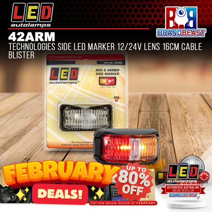 LED Autolamps 42ARM Technologies Side LED Marker 12/24V Lens 16Cm Cable Blister