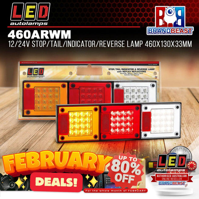 LED Autolamps 460ARWM 12/24V Stop/Tail/Indicator/Reverse Lamp 460x130x33mm