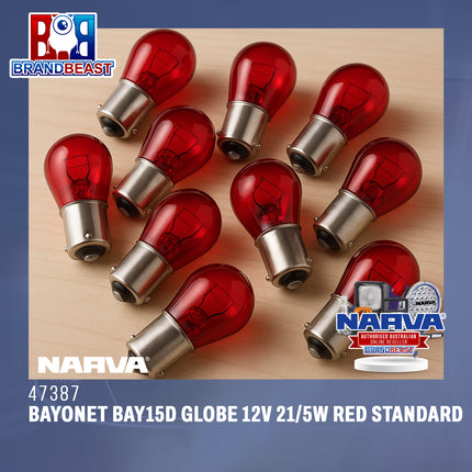 NARVA 47387 Bayonet BAY15d Globe 12V 21/5W Red Standard