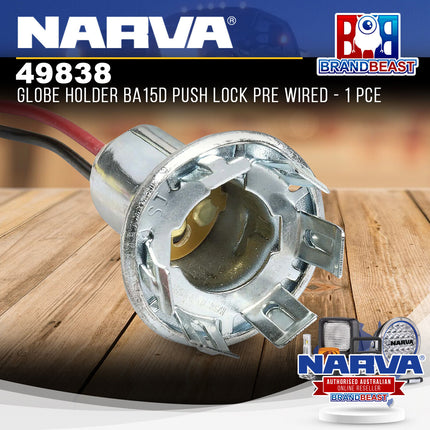 Narva 49838 Globe Holder BA15d Push Lock Pre Wired - 1 Pce