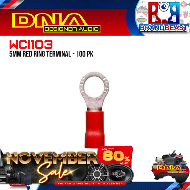 DNA WCI103 5.3mm Red Ring Crimp Terminals - 100 Pieces
