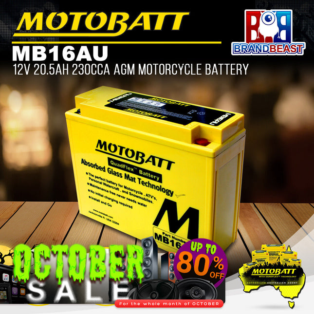 MotoBatt MB16AU 12V 20.5Ah AGM Motorcycle Battery With Quadflex Technology
