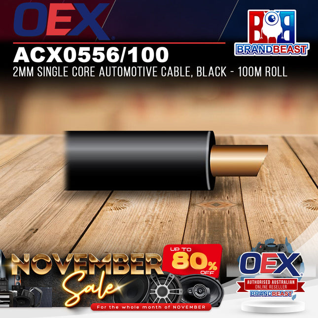 OEX ACX0556/100 2mm Single Core Automotive Cable, Black - 100m Roll