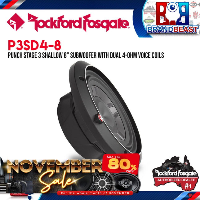 Rockford Fosgate P3SD4-8 Punch 8" P3S Shallow 4-Ohm DVC Subwoofer