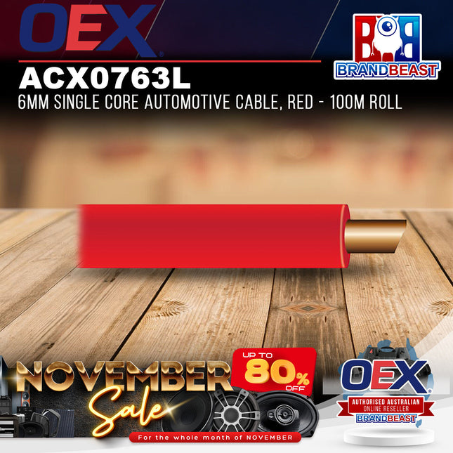 OEX ACX0763L 6mm Single Core Automotive Cable, Red - 100m Roll