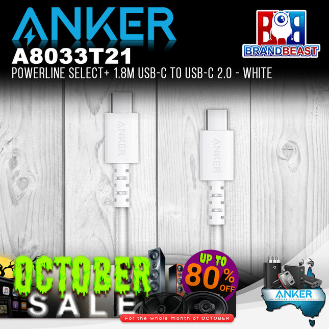 Anker A8033T21 PowerLine Select+ 1.8m USB-C to USB-C 2.0 - White
