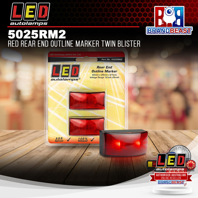 LED Autolamps 5025RM2 Red Rear End Outline Marker Twin Blister