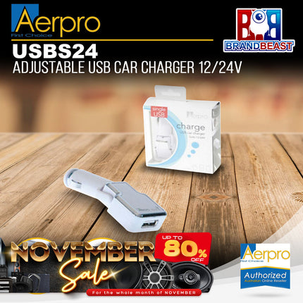 Aerpro USBS24 12/24V Adjustable Single In-Car USB Charger