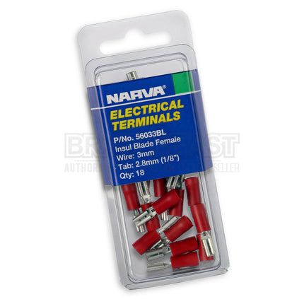 Narva 56033BL Crimp Terminal Female Blade Red Insulated 3mm - 18 Pce