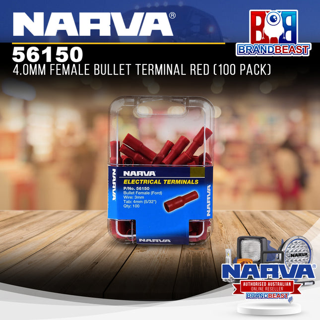 Narva 56150 4.0MM Female Bullet Terminal Red (100 Pack)