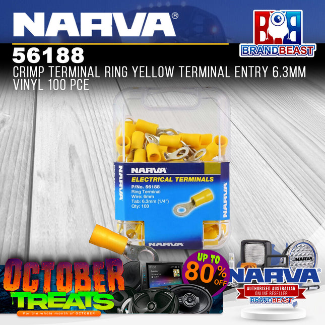 Narva 56188 Crimp Terminal Ring Yellow Terminal Entry 6.3mm Vinyl 100 Pce