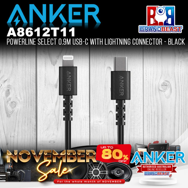 Anker A8612T11 PowerLine Select 0.9m USB-C to Lightning Connector - Black