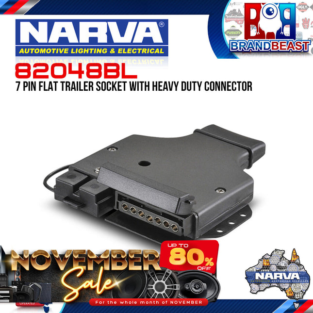 Narva 82048BL 7 Pin Flat Trailer Socket With Heavy Duty Connector