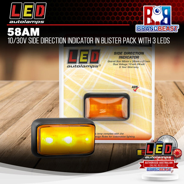 LED Autolamps 58AM 10/30V Side Direction Indicator In Blister Pack With 3 LEDs