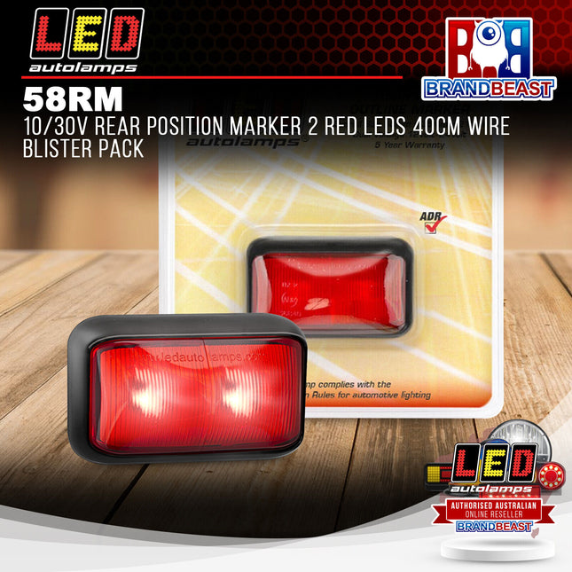 LED Autolamps 58RM 10/30V Rear Position Marker 2 Red LEDs 40cm Wire Blister Pack