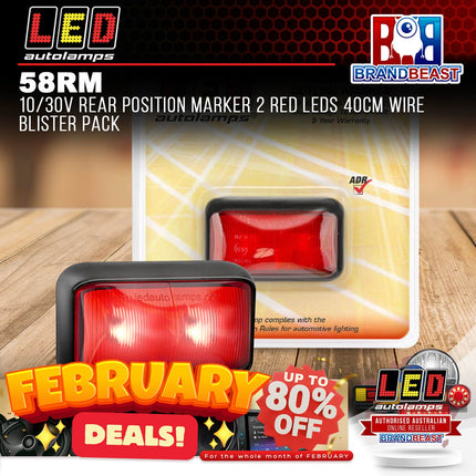 LED Autolamps 58RM 10/30V Rear Position Marker 2 Red LEDs 40cm Wire Blister Pack