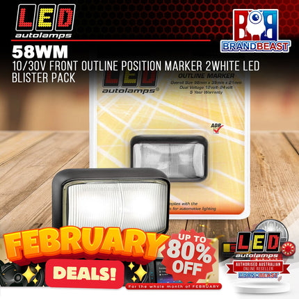 LED Autolamps 58WM 10/30V Front Outline Position Marker 2 White LED Blister Pack