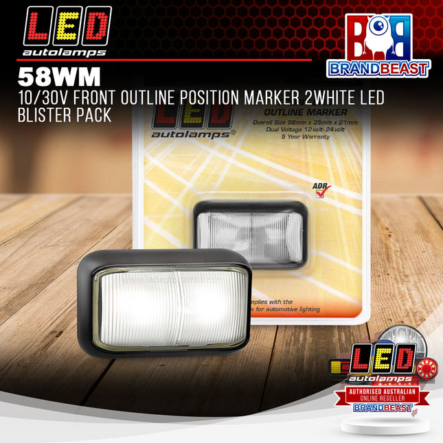 LED Autolamps 58WM 10/30V Front Outline Position Marker 2 White LED Blister Pack