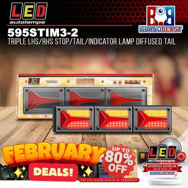 LED Autolamps 595STIM3-2 Triple LHS/RHS Stop/Tail/Indicator Lamp Diffused Tail