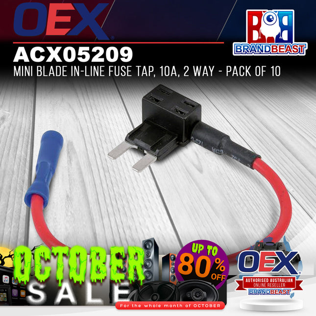 OEX ACX05209 Mini Blade In-line Fuse Tap 10A 2 Way - Pack of 10