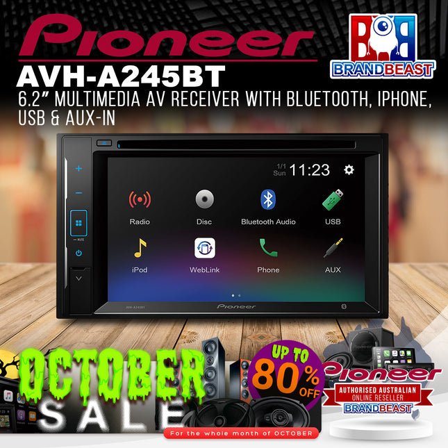 Pioneer AVH-A245BT 6.2" Multimedia AV Receiver with Bluetooth/iPhone/USB/Aux-In