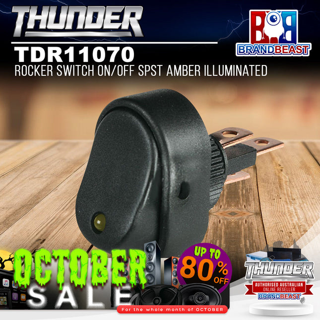 Thunder TDR11070 Rocker Switch On/Off SPST Amber Illuminated