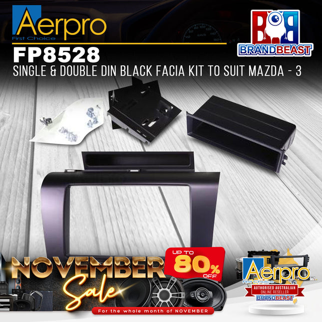 Aerpro FP8528 Single/Double DIN Black Facia Kit Suit Mazda 3 2004 - 2009