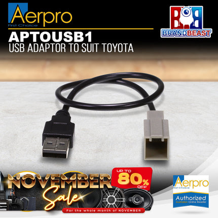 Aerpro APTOUSB1 260mm Factory USB Adaptor Cable For Select Toyota/Lexus Vehicles