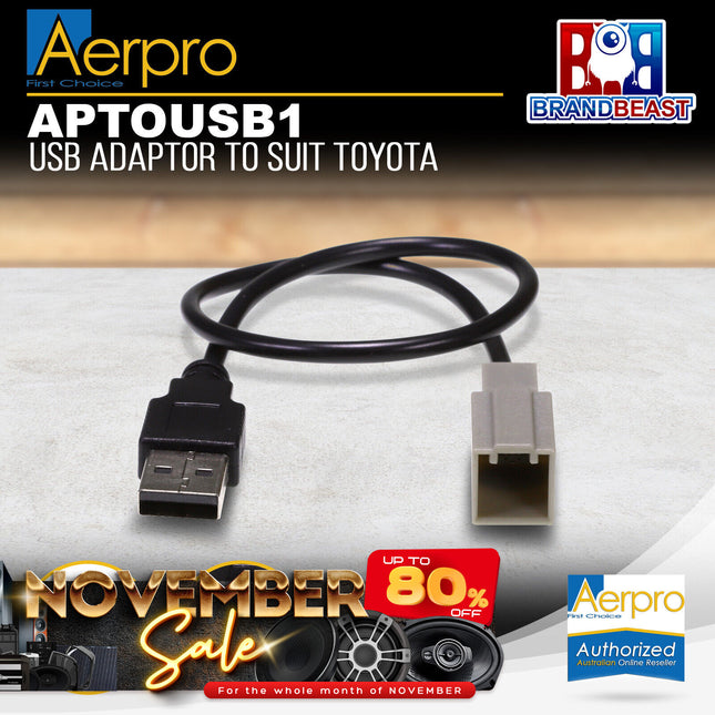 Aerpro APTOUSB1 260mm Factory USB Adaptor Cable For Select Toyota/Lexus Vehicles