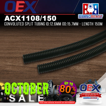 OEX ACX1108/150 Convoluted Split Tubing ID:12.6mm OD:15.7mm - Length 150m