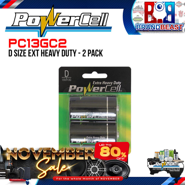 Powercell PC13GC2 D Size Extra Heavy Duty 2 Pack