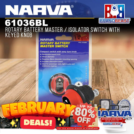 Narva 61036BL 100A 'Rotary' Battery Master Switch With Removable Keyed Knob