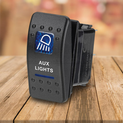 Narva 63144BL Switch Off/On SPDT Sealed Rocker 12V Blue Illuminated Aux Lights Symbol (Contacts Rated 20A @ 12V)