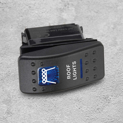 Narva 63146BL Switch Off/On SPDT Sealed Rocker 12V Blue Illuminated Roof Lights Symbol (Contacts Rated 20A @ 12V)