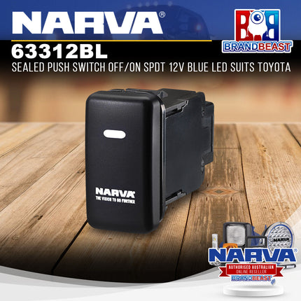 Narva 63312BL Sealed Push Switch Off/On SPDT 12V Blue LED Suits Toyota