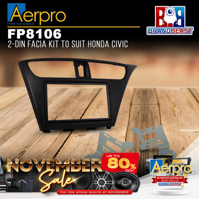 Aerpro FP8106 2DIN Charcoal Facia Kit Suit Honda Civic Hatchback 2012 - 2015