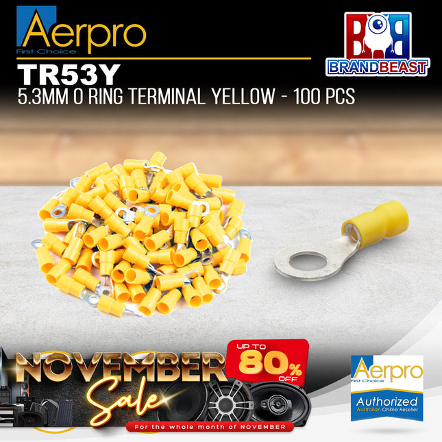 Aerpro TR53Y Copper Sleeved Yellow O-Ring Terminal