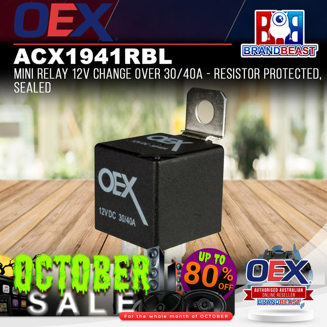OEX ACX1941RBL Mini Relay 12V Change Over 30/40A - Resistor Protected, Sealed