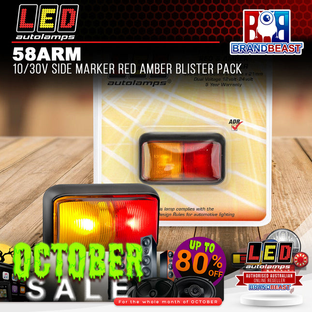 LED Autolamps 58ARM 10/30V Side Marker Red Amber Blister Pack