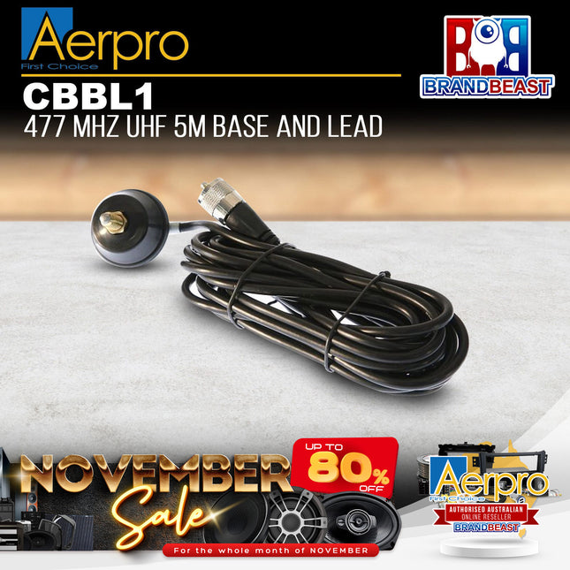 Aerpro CBBL1 5m UHF Antenna Base & Lead 477MHz PL259 Connector Attached