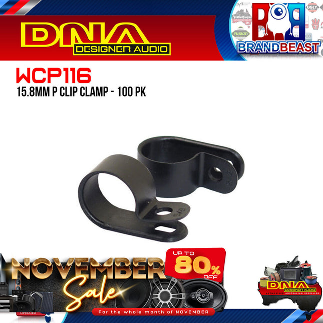 DNA WCP116 15.8mm Black Nylon P Clip Cable Clamps - 100 Pieces