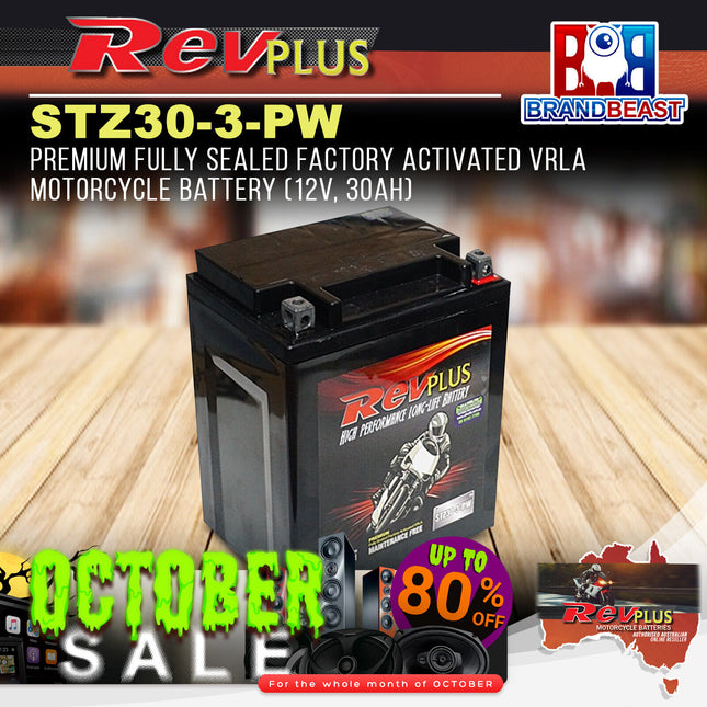 RevPLUS STZ30-3-PW Premium Activated VRLA Motorcycle Battery (12V, 30Ah)