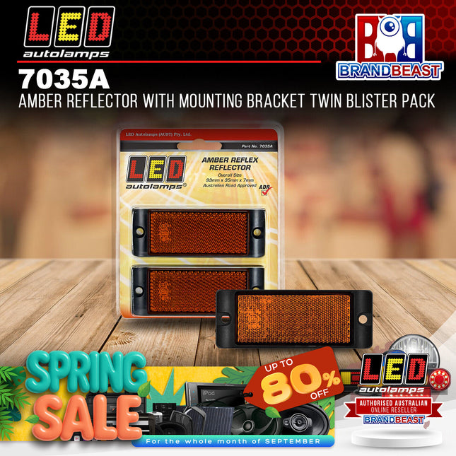LED Autolamps 7035A Amber Reflector With Mounting Bracket Twin Blister Pack