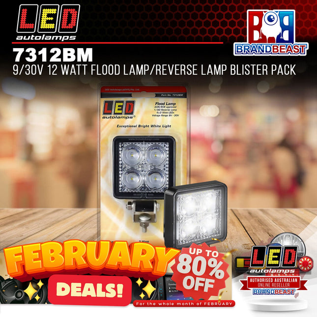 LED Autolamps 7312BM 9/30V 12 Watt Flood Lamp/Reverse Lamp Blister Pack