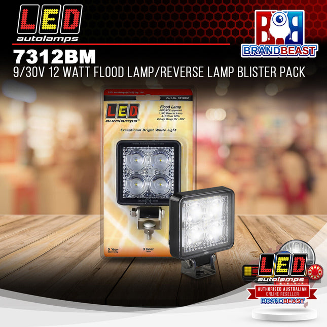 LED Autolamps 7312BM 9/30V 12 Watt Flood Lamp/Reverse Lamp Blister Pack