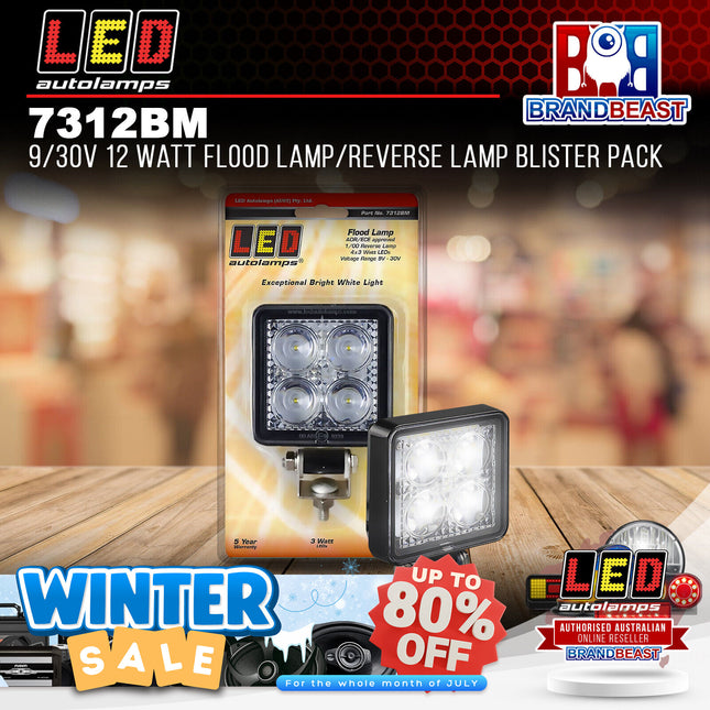 LED Autolamps 7312BM 9/30V 12 Watt Flood Lamp/Reverse Lamp Blister Pack